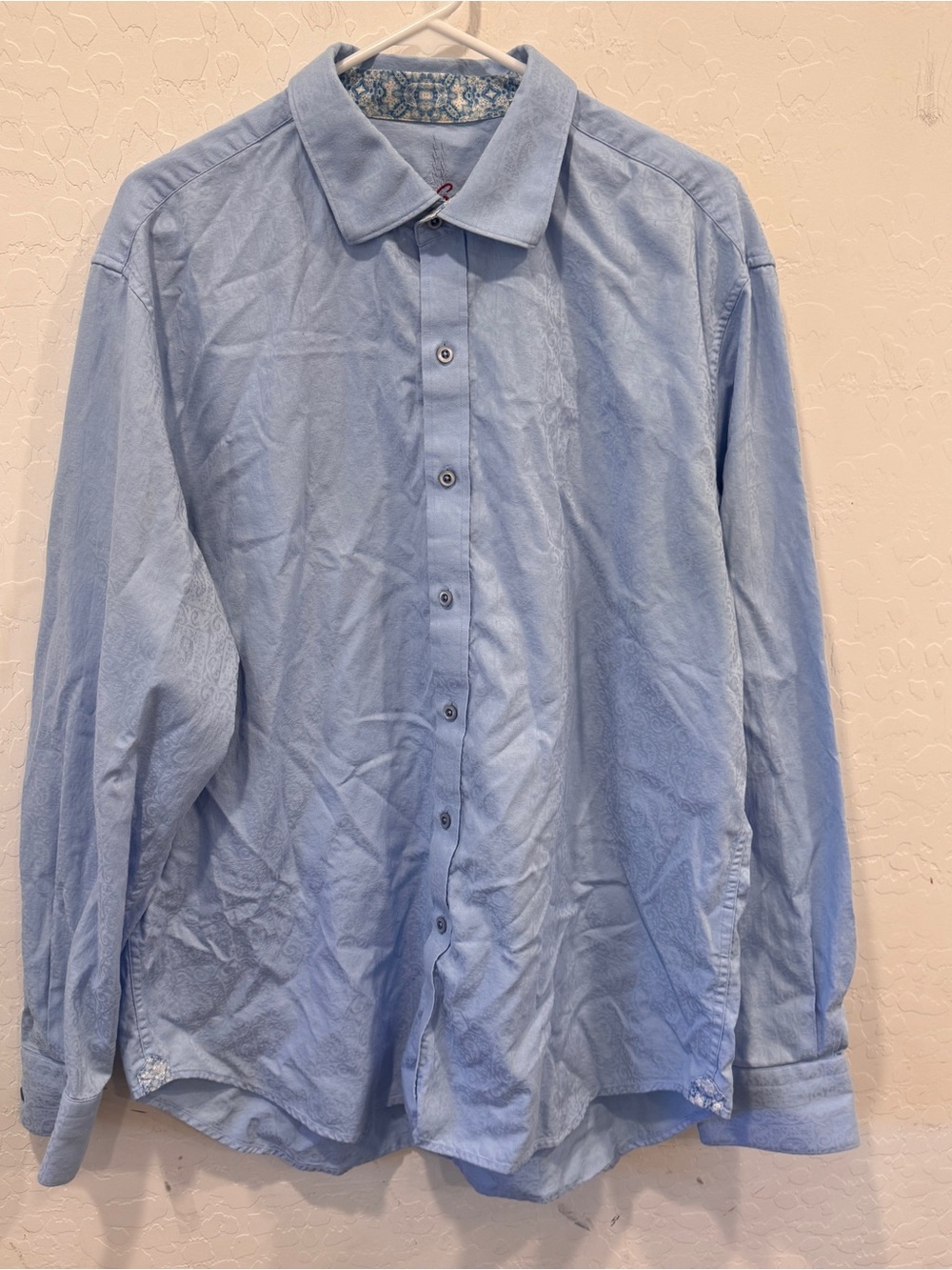 Robert Graham Button Front Shirt Mens 2XL blue Contrast Collar and Cuff Floral